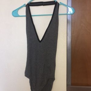 Grey bodysuit, halter style